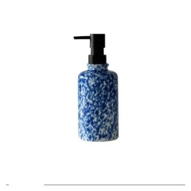 Imagem de dispenser Dispensador de sabão redondo respingo dispensador de loção cerâmica imprensa ajuste recarregável bomba de sabão líquido recarregável garrafa(Blue)