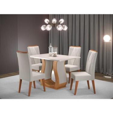 Imagem de Mesa de Jantar Retangular Nubia com 4 Cadeiras Madeira Maciça Vegas Mel/Blonde/Marfim