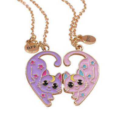 Imagem de Colar de gato lua e estrela para 2, pingente magnético BFF Best Friends Colares joias para mulheres, Zinco, Zircônia cúbica