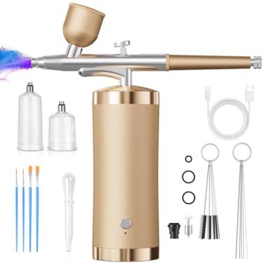 Imagem de Kit de aerógrafo com compressor 48PSI conjunto de escova de ar de alta pressão recarregável kit de aerógrafo sem fio com bocal de 0,3 mm para pintura, arte de unhas, decoração de bolo, maquiagem,