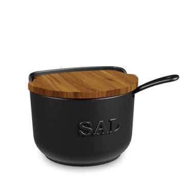 Imagem de Saleiro De Cerâmica 500gr C/Tampa E Colher Grafite Ceraflame Gourmet