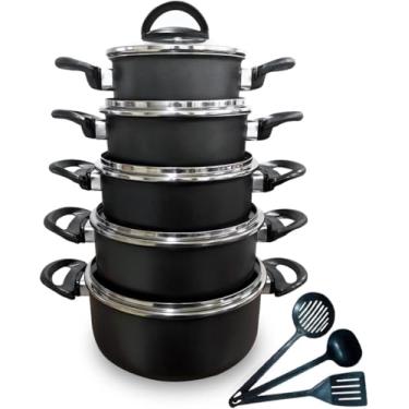 Imagem de Jogo de Panelas Caçarolas Antiaderente Conjunto de 5 Peças Alça Resistente Acompanha Espátulas (Preta)