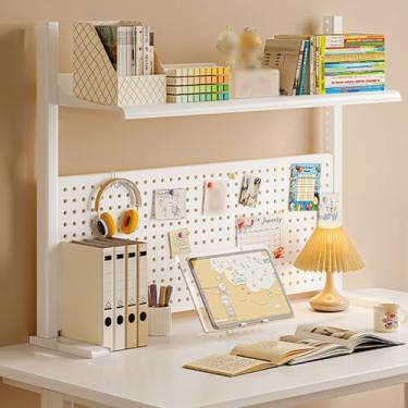 Imagem de Prateleira de mesa de fixação com bandeja de armazenamento de metal ajustável, suporte de 1/2 camada acima da prateleira de armazenamento de mesa, organizador de exibição