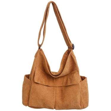 Imagem de Bolsa transversal de lona de veludo cotelê com vários bolsos bolsa de ombro 2025 unissex faculdade casual casal bolsa diária trabalho, B - Marrom