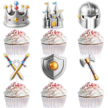 Imagem de 18pcs Glitter Medieval Themed Kids Happy Birthday Armor, Castle Cupcake Toppers Set - Medieval Renaissance Theme Party, Baby Shower Party, Birthday Party Decorations for Boys and Girls - LIANGSS