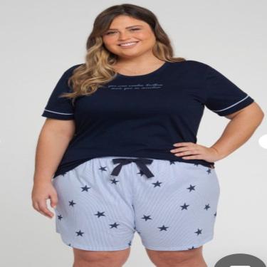 Imagem de Pijama Short Doll Malha Algodão Manga Curta  Mensageiro dos Sonhos Star Azul Tamanho EGG