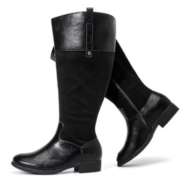 Imagem de Luoika Botas femininas extra largas na altura do joelho, plus size, larga, cano alto, inverno, outono, salto baixo., Preto105, 7.5 X-Wide