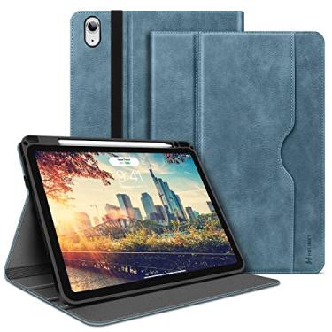 Imagem de Capa para iPad Air 4 2020 com suporte de lápis integrado, iPad Air 4ª geração (11") capa de couro PU com bolso e alça, vários ângulos de visualização, capa protetora traseira de TPU macio para iPad Air 4 2020, azul