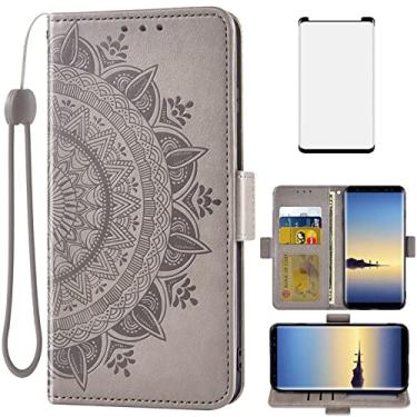 Imagem de Asuwish Capa tipo carteira compatível com Samsung Galaxy Note 8 de vidro temperado, suporte para cartão, alça de pulso, suporte para celular para Glaxay Note8 Not S8 Galaxies Gaxaly Men Grey