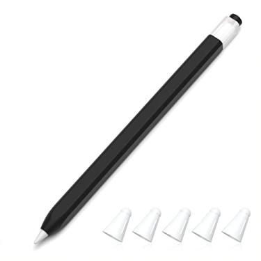 Imagem de JOOSKO Estojo de silicone clássico compatível com Apple Pencil 1ª geração, [com capa de ponta de silicone de 5 tecidos], antiderrapante (preto)