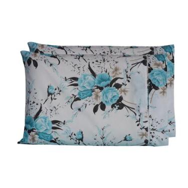 Imagem de Par de Fronhas 100% Algodão Ponto Palito Estampadas Esmeralda Tiffany 