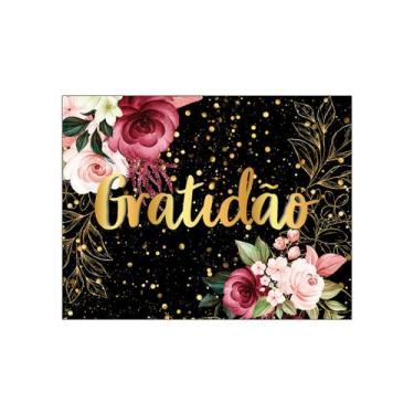 Imagem de Painel de Festa Horizontal 1,55 X 1,20 - Gratidão Floral Efeito Brilho