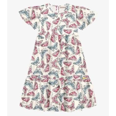 Imagem de Vestido Midi Infantil Borboletas Trick Nick Bege, 4, Bege