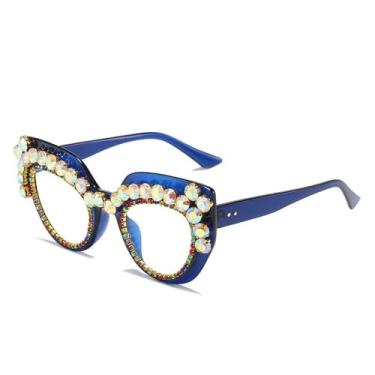 Imagem de Óculos de sol gatinho de luxo femininos com armação de diamantes retrô, tamanho único, 2. Anti luz azul