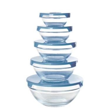 Imagem de Conjunto 5 Potes Tigela Vidro Tampa Azul Class Home