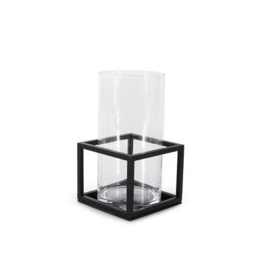 Imagem de Vaso de Vidro com Armação em Aço Preto - Linha Frame - 24,5 cms - FORM