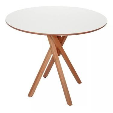 Imagem de Mesa Redonda de Madeira 70cm Jantar Varanda Área Gourmet - June Branca