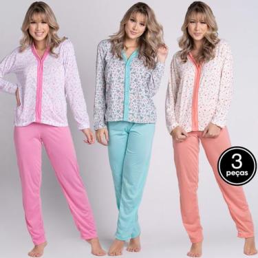 Imagem de Kit 3 Pijamas Amamentação Longo Pós Cirúrgico Estampado - WLS Modas, G