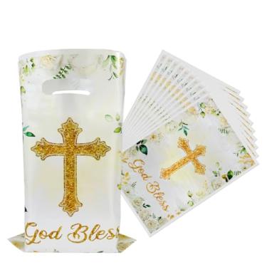 Imagem de OULUN 30 peças de sacos de lembrancinha de festa God Bless, sacos de doces de festa de primeira comunhão, cruzes douradas para decorações de festa de igreja de batismo recém-nascidos