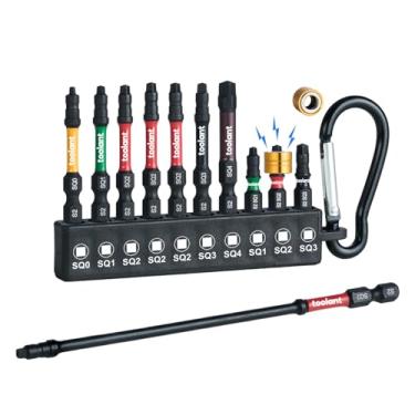 Imagem de toolant Conjunto de 11 Brocas Quadradas Robertson, Pacote com Tamanhos #0, #1, #2, #3, #4, 5 cm, 2,5 cm e 15 cm de Comprimento