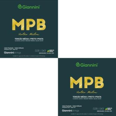 Imagem de Kit 2 Encordoamento Violão Giannini MPB GENWBS Nylon Preto-Prata Média