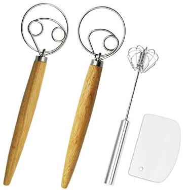 Imagem de Mixer de pães e batedores de ovos da Listenman, 2 kits de batedor de massa de aço inoxidável premium e 1 pacote de misturador de batedor rotativo de mão com um raspador de massa para pão, pastelaria ou massa de pizza