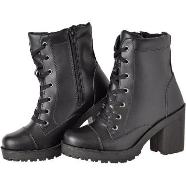 Imagem de Bota Tratorada Feminino Salto Alto Ziper Preta Fosca 1701 - Crshoes, P