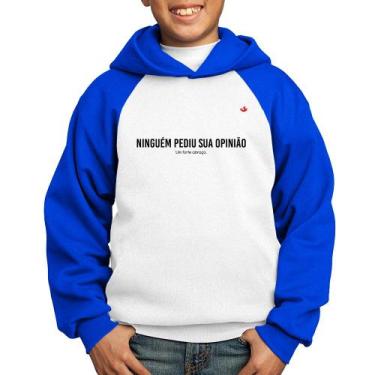 Imagem de Moletom Infantil Ninguém pediu sua opinião - Foca na Moda, Branco, Azu