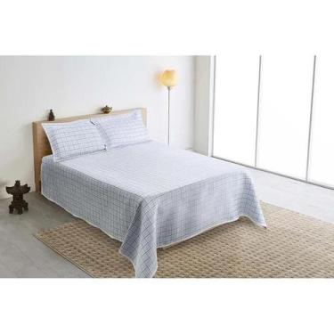 Imagem de Kit colcha jacquard montblanc madras azuil claro casal queen - Tapete 