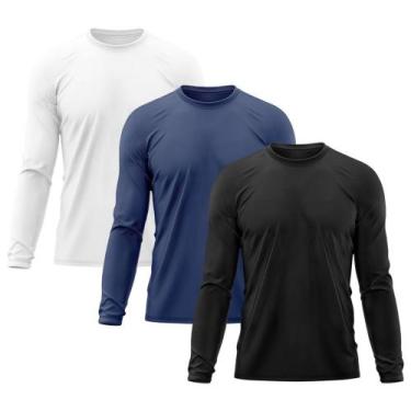 Imagem de Kit 3 Camisetas Masculina Proteção Solar Uv Manga Longa Segunda Pele -