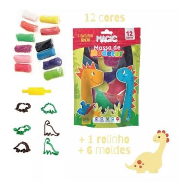 Imagem de Kit com 12 Cores de Massinhas De Modelar Infantil Coloridas e 6 Formas