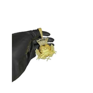 Imagem de Pingente Jesus É O Dono Cravejado G - Banhado A Ouro 18k - ToJoia18k