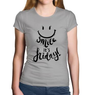 Imagem de Baby Look Algodão Smile, It's Friday! - Foca na Moda, Cinza, GG