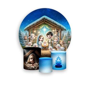 Imagem de Painel De Festa Redondo 1,50x1,50 + Trio De Capas Cilindro - Natal Cri