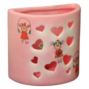 Imagem de Arandela artesanal retrô cerâmica infantil coracao Rosa - CM GLASS - C