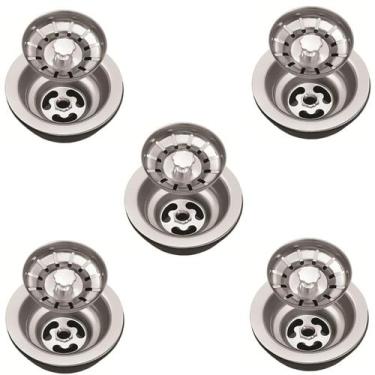Imagem de Kit 5 Valvulas Americanas Inox 3 1/2 + Cestinha Pia Cozinha - GHELPLUS