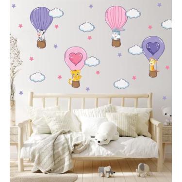 Imagem de adesivo de parede leão girafa zebra balão - Adesivos Kigrude