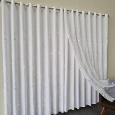 Imagem de Cortina 2,80 De Altura 4 De Largura Voil Bordada Branca Com Forro Em M