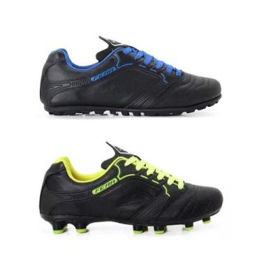 Imagem de Kit Dois Pares Chuteira Couro Legitimo Preto Society Campo Gramado Sol