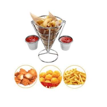 Imagem de Petisqueira Suporte Cone Inox Molheiras Batata Frita Porções - Unyhome