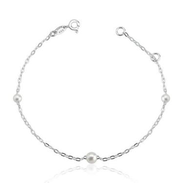 Imagem de Pulseira Infantil Perolas 4mm 5mm Prata 925 - Atraktiva Jóias, 15cm