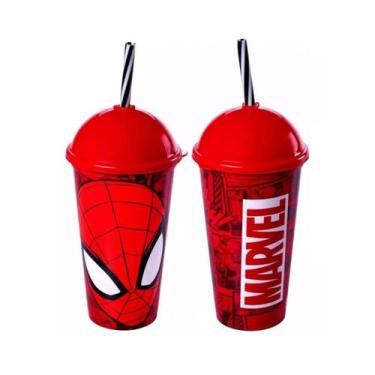 Imagem de Copo Com Canudo Shake Homem Aranha Para Água E Suco 500 ml Plasutil
