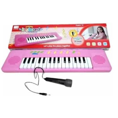 Imagem de Brinquedo Teclado Rosa Infantil karaokê Piano Musical Microfone Rosa -