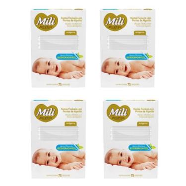Imagem de Cotonete Hastes Flexiveis 4 caixas c/ 75 Biodegradável  MILI (Total: 3