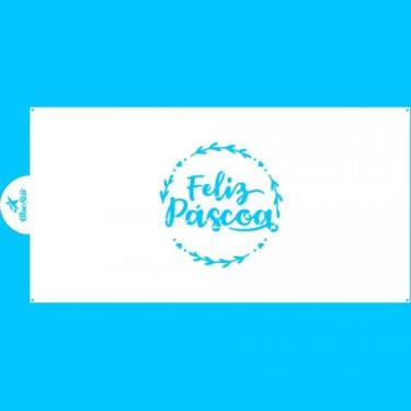 Imagem de Stencil para Bolo Blue Star Feliz Páscoa Ramos 34,5 x 16,5 cm