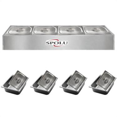 Imagem de Rechaud Inox Elétrico de Mesa Buffet Quente 4 Cubas Banho Maria Restau