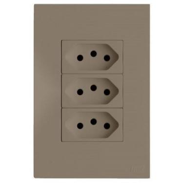 Imagem de Kit Tomada Tripla 10A 4X2 Brs12193-2Fe - Blux Recta Fendi Satin Fosco