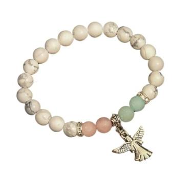 Imagem de A-yeite Pulseira com pingente de anjo da guarda de pedra natural, presente de simpatia para a perda de um ente querido, pulseira elástica com contas de cristal religioso, joia feminina, Adjustable,
