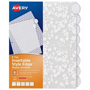Imagem de Avery Divisórias de plástico com 8 abas para fichário, borda estilo inserível branco fosco designer abas, 24 conjuntos (11291)