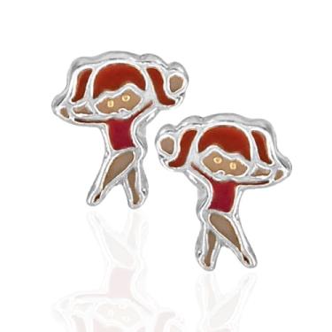 Imagem de Brinco de Pressão Infantil BP - Menina Bailarina | Banhado a Ouro 18K ou Prata 925 | Clipe Ômega Francês (Prata)